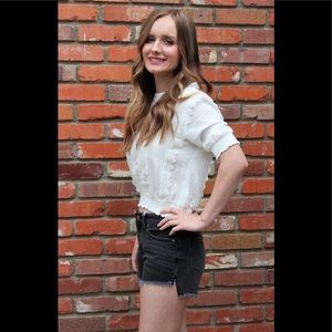 JBD High Low Frayed Hem Shorts in Washed Black